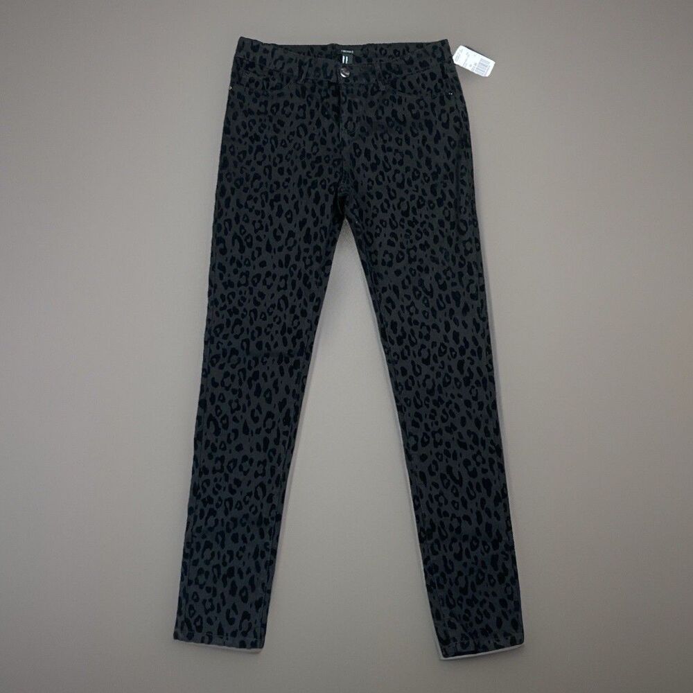 Nwt Forever 21 Womens Size 28 Black Leopard Velvet Print Skinny Jeans